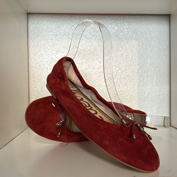 Sam Edelman Felicia Leather Suede Bow Round Toe Burnt Orange Ballet Flat Shoes - Picture 5 of 14